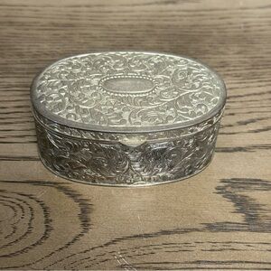 Victorian Fleur Leaf Silverplated Trinket Box Metal Ornament